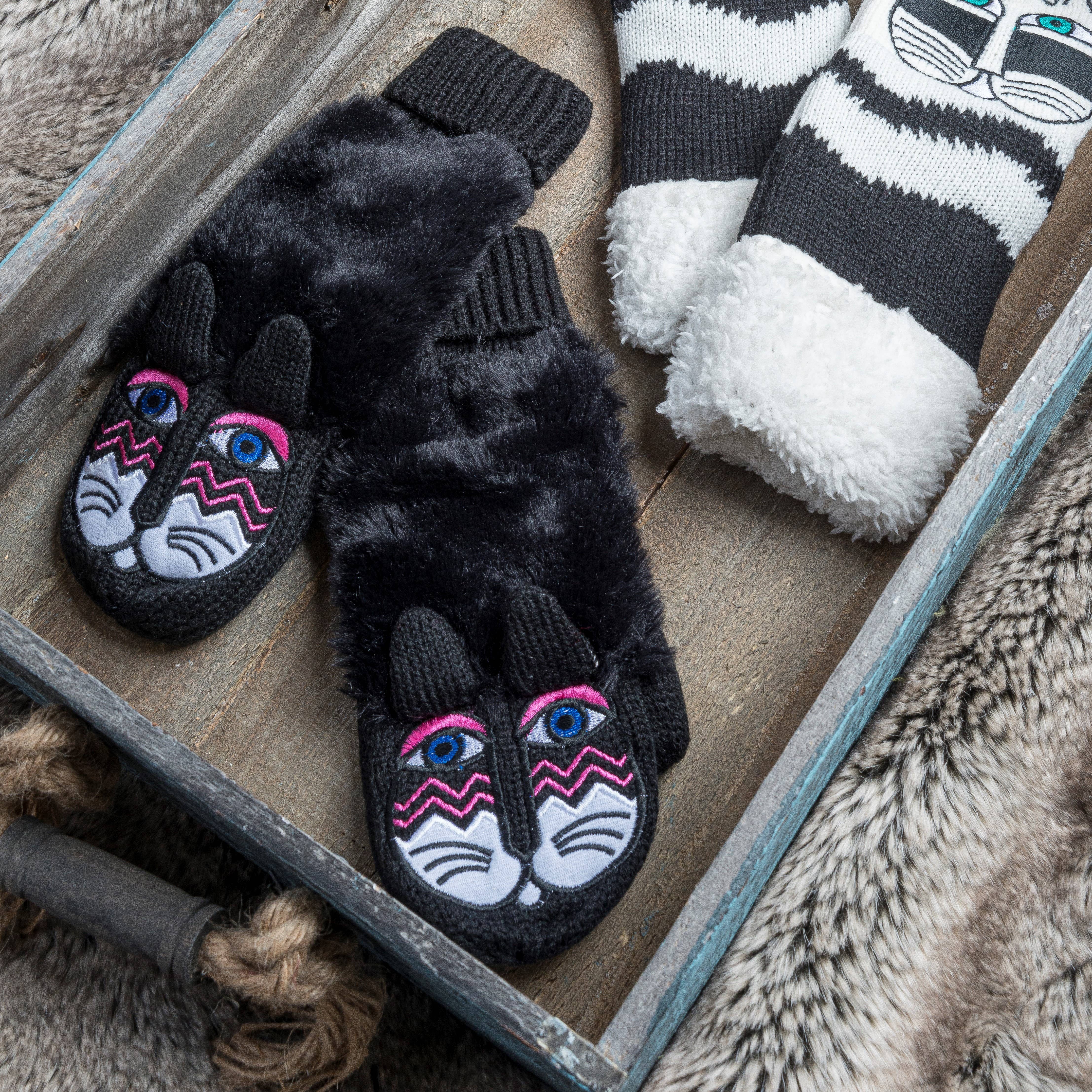Laurel Burch Furry Dog on Black Women's Mittens Laurel Burch Furry Dog on Black Women's Mittens
